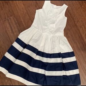 Lands End Girls Navy and White Ruffle Dress